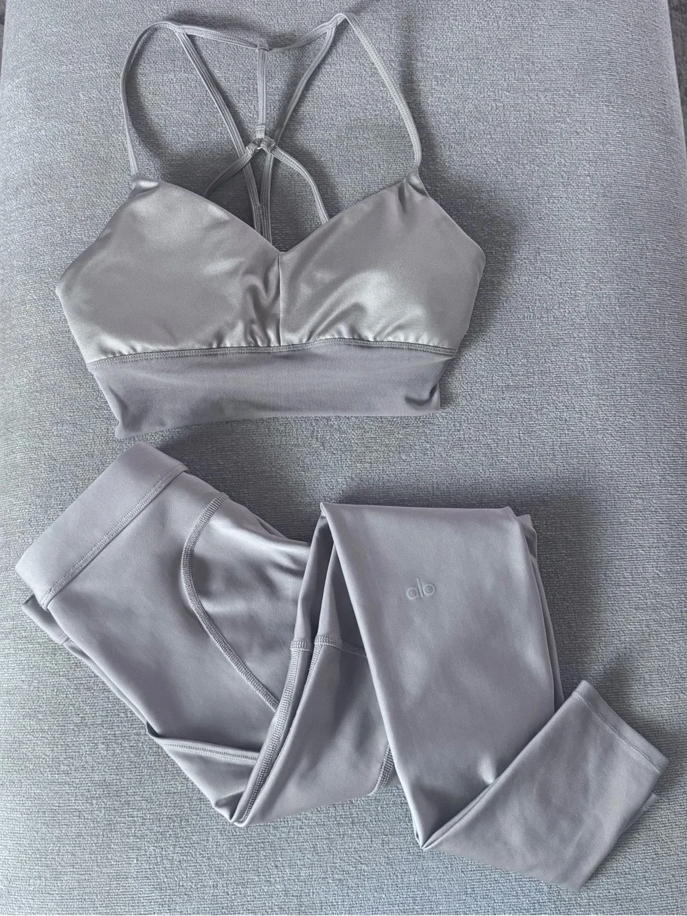 Alo Yoga Airlift Intrigue Bra and High Waist Legging Set Gravel Beige Womens S